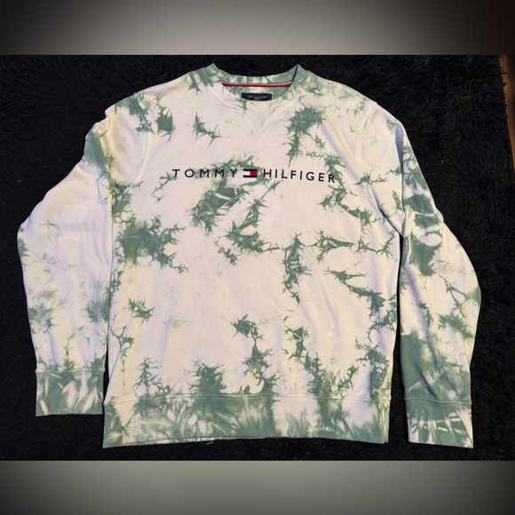Tommy Hilfiger White and Green Tie-Dye Sweatshirt - Picture 1 of 4
